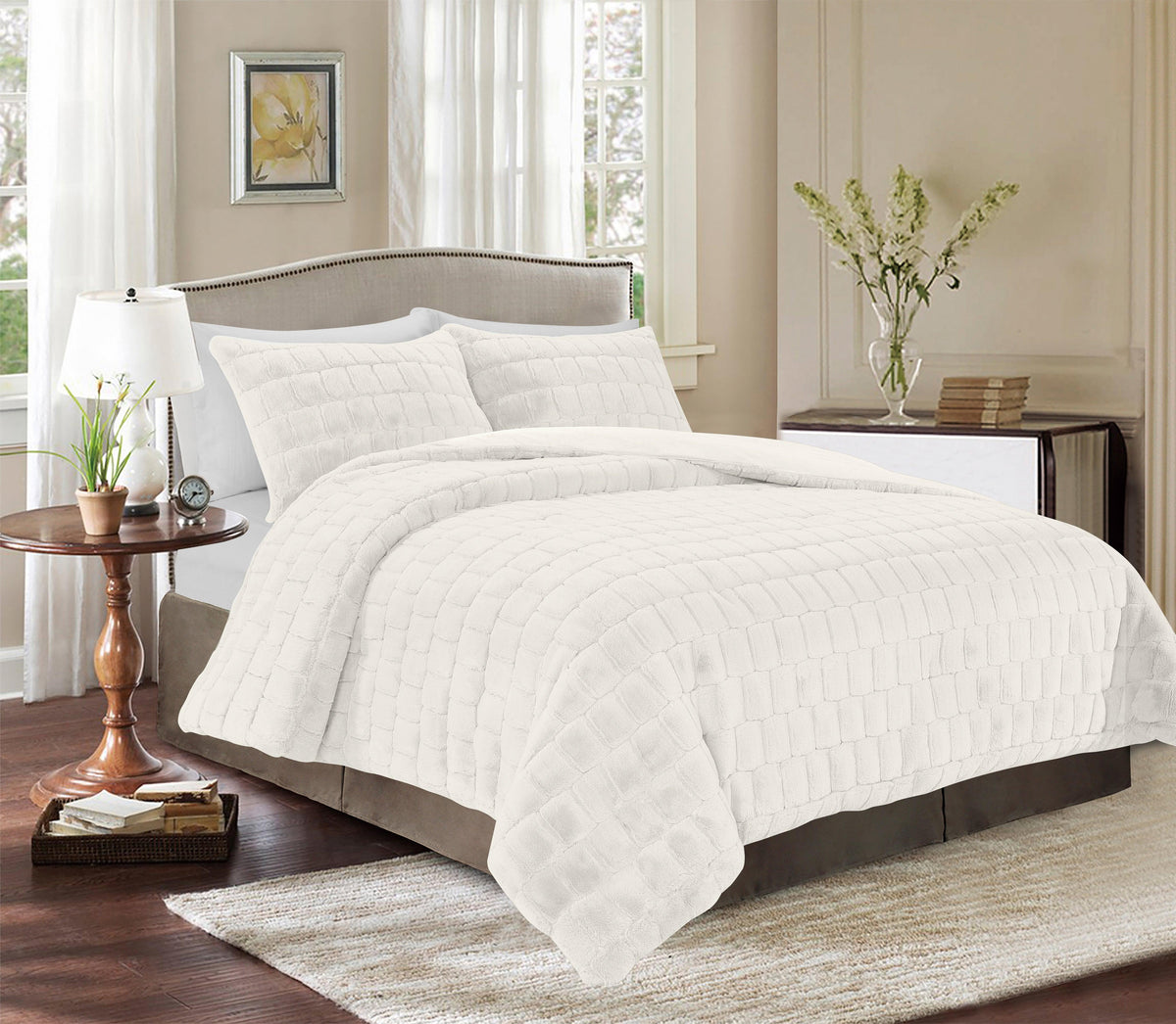 Elegant Comfort Fluffy 3-Piece Faux Rabbit Fur Comforter Set