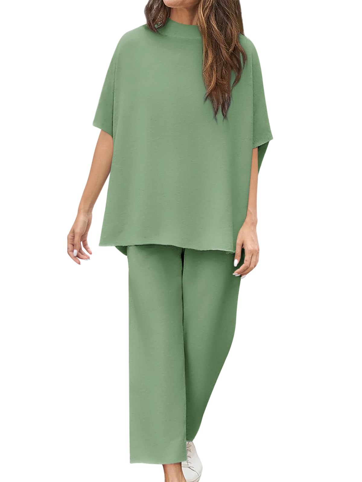 Women's Casual Batwing Sleeve Pullover Top and Wide Leg Set