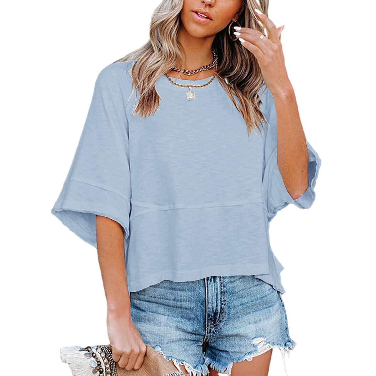Women's Casual Batwing Half Sleeve Crewneck Tee