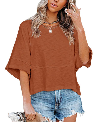 Women's Casual Batwing Half Sleeve Crewneck Tee
