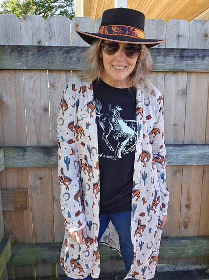 Baha Ranch Rodeo Cowboy Print Lightweight Cardigan