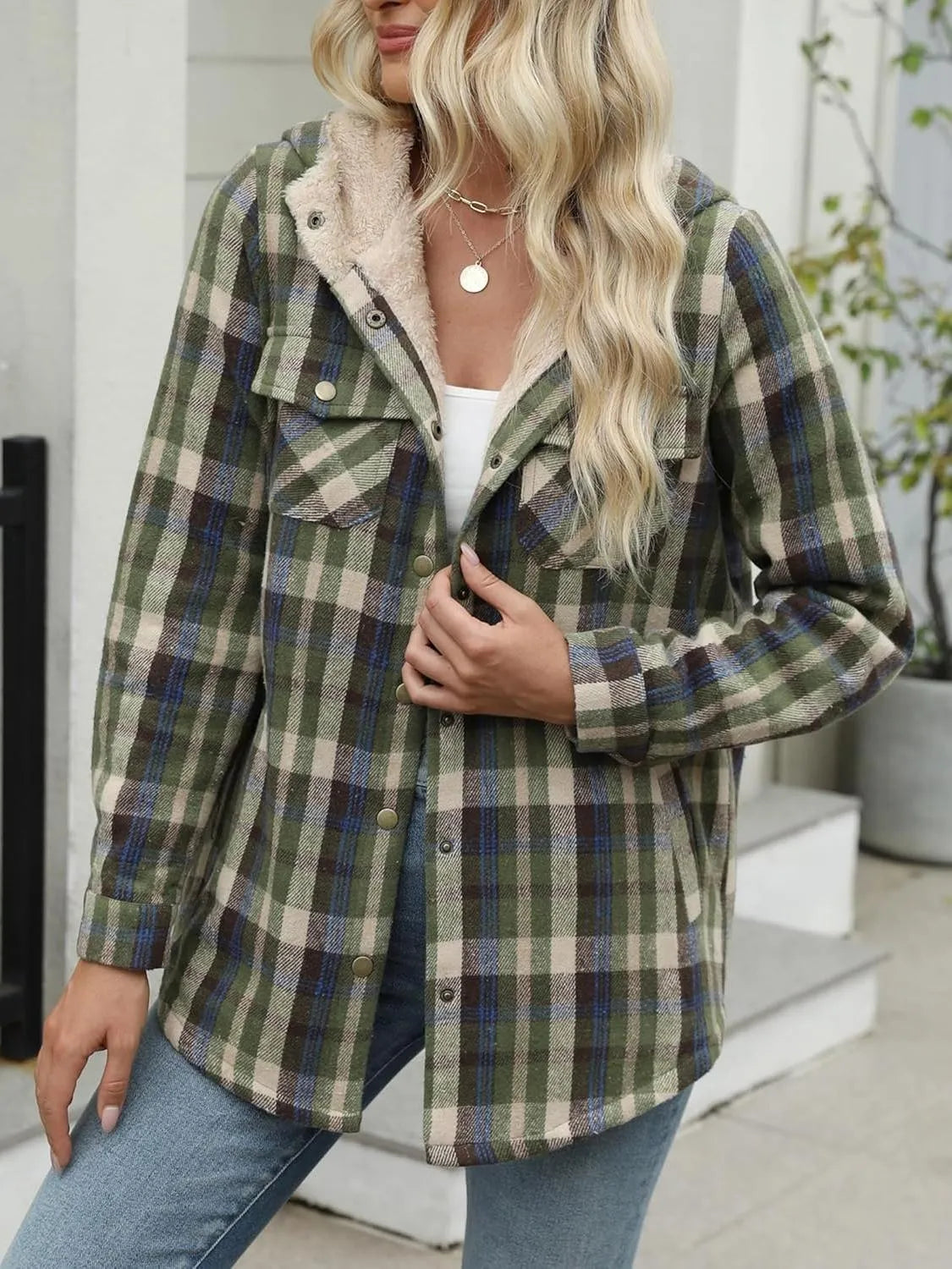 ⭐Women's Thickened Flannel Long Sleeve Plaid Jacket Coat with Hood(Buy 2 Free Shipping)