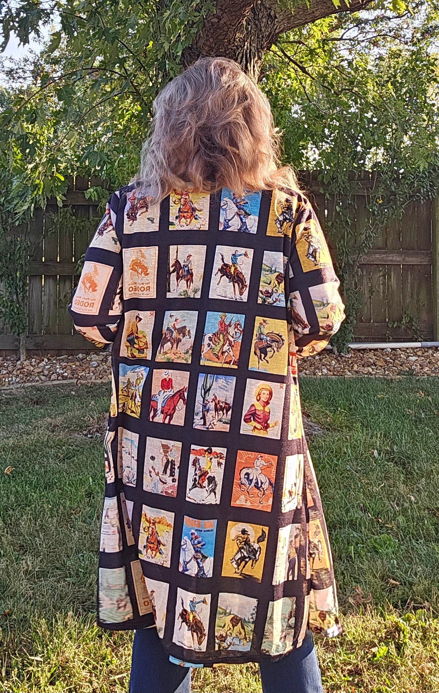 Baha Ranch Vintage Cowboy Collage Western Lightweight Cardigan