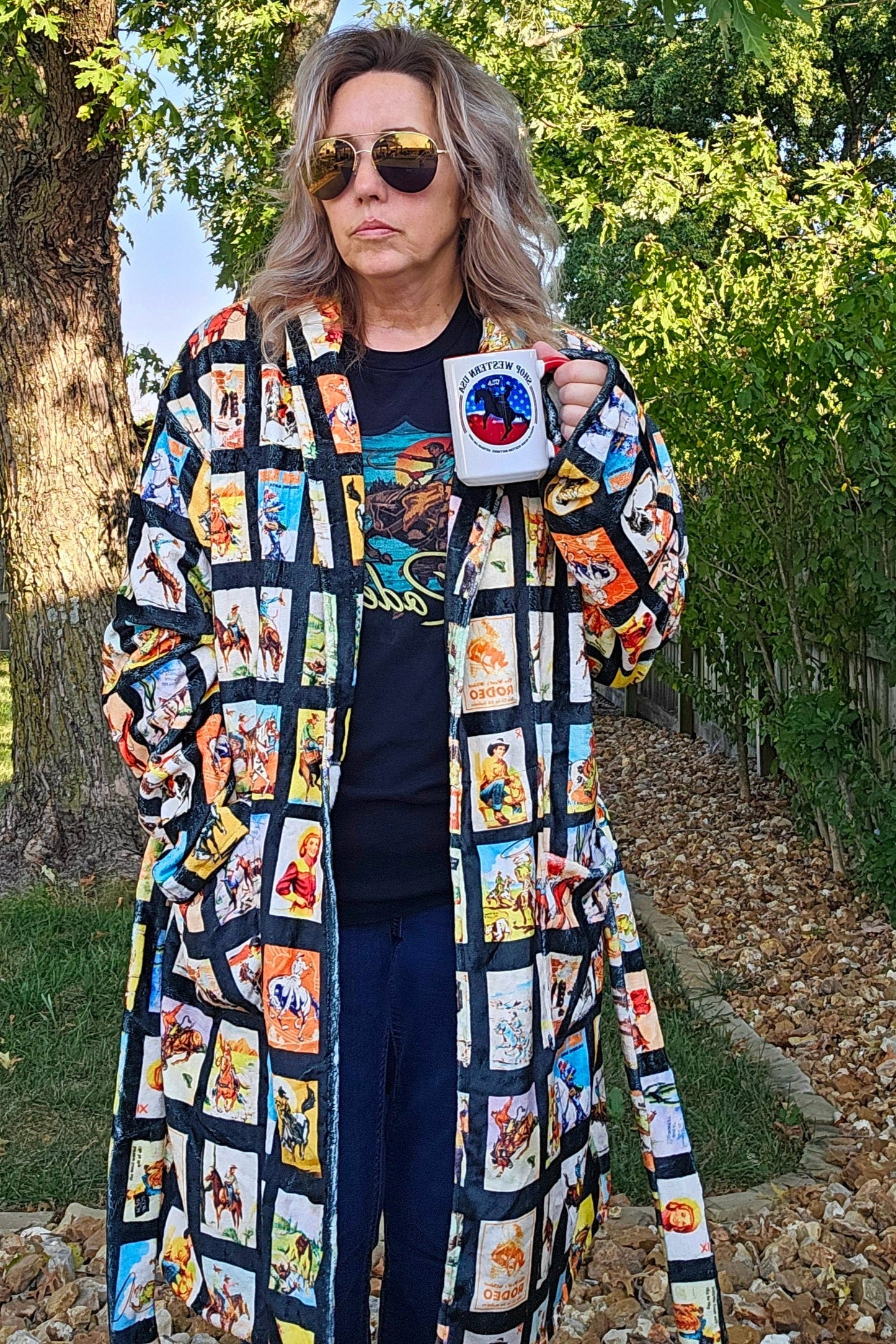 Baha Ranch Vintage Cowboy Collage Western Robe