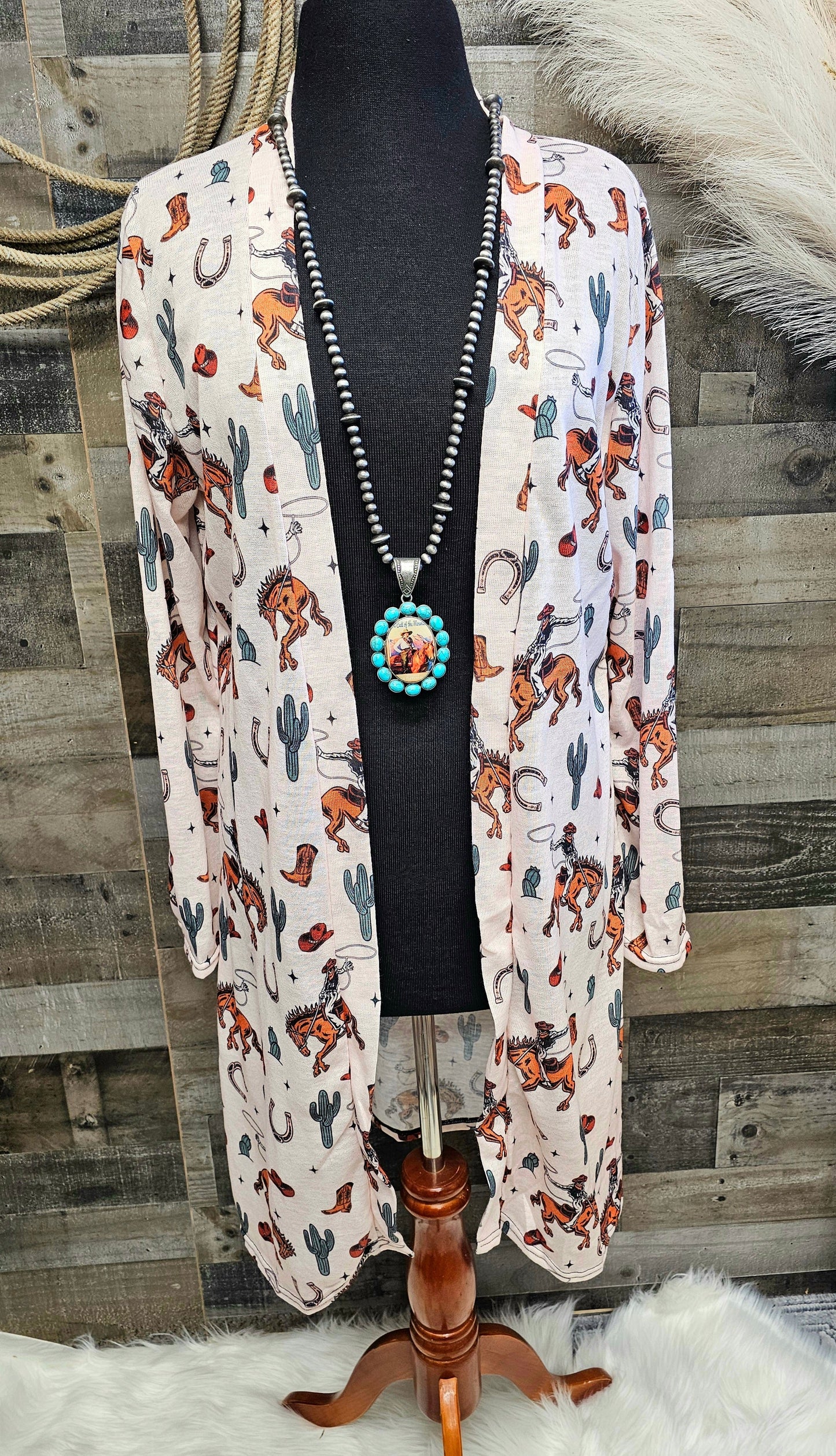 Baha Ranch Rodeo Cowboy Print Lightweight Cardigan