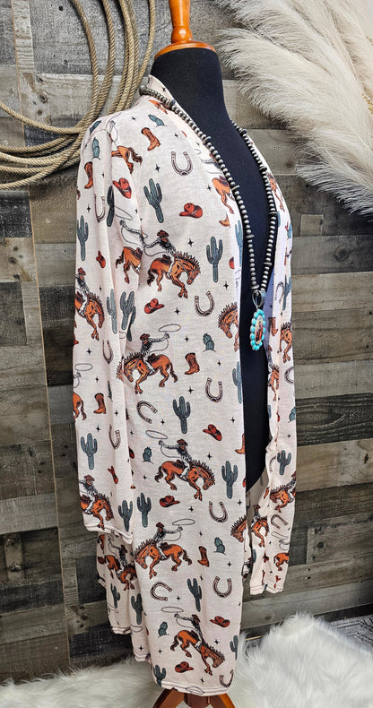 Baha Ranch Rodeo Cowboy Print Lightweight Cardigan