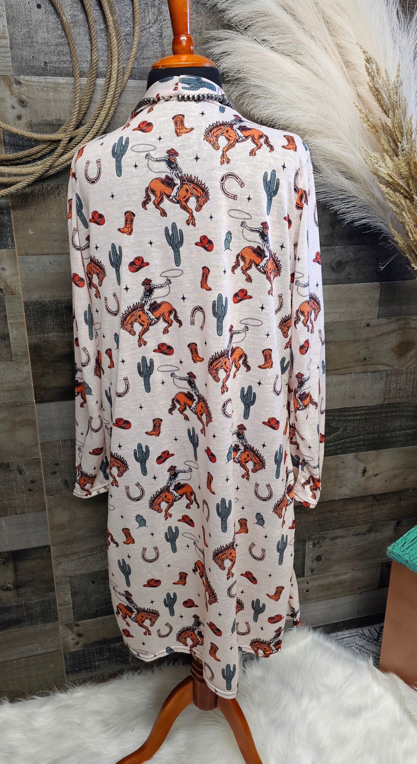 Baha Ranch Rodeo Cowboy Print Lightweight Cardigan