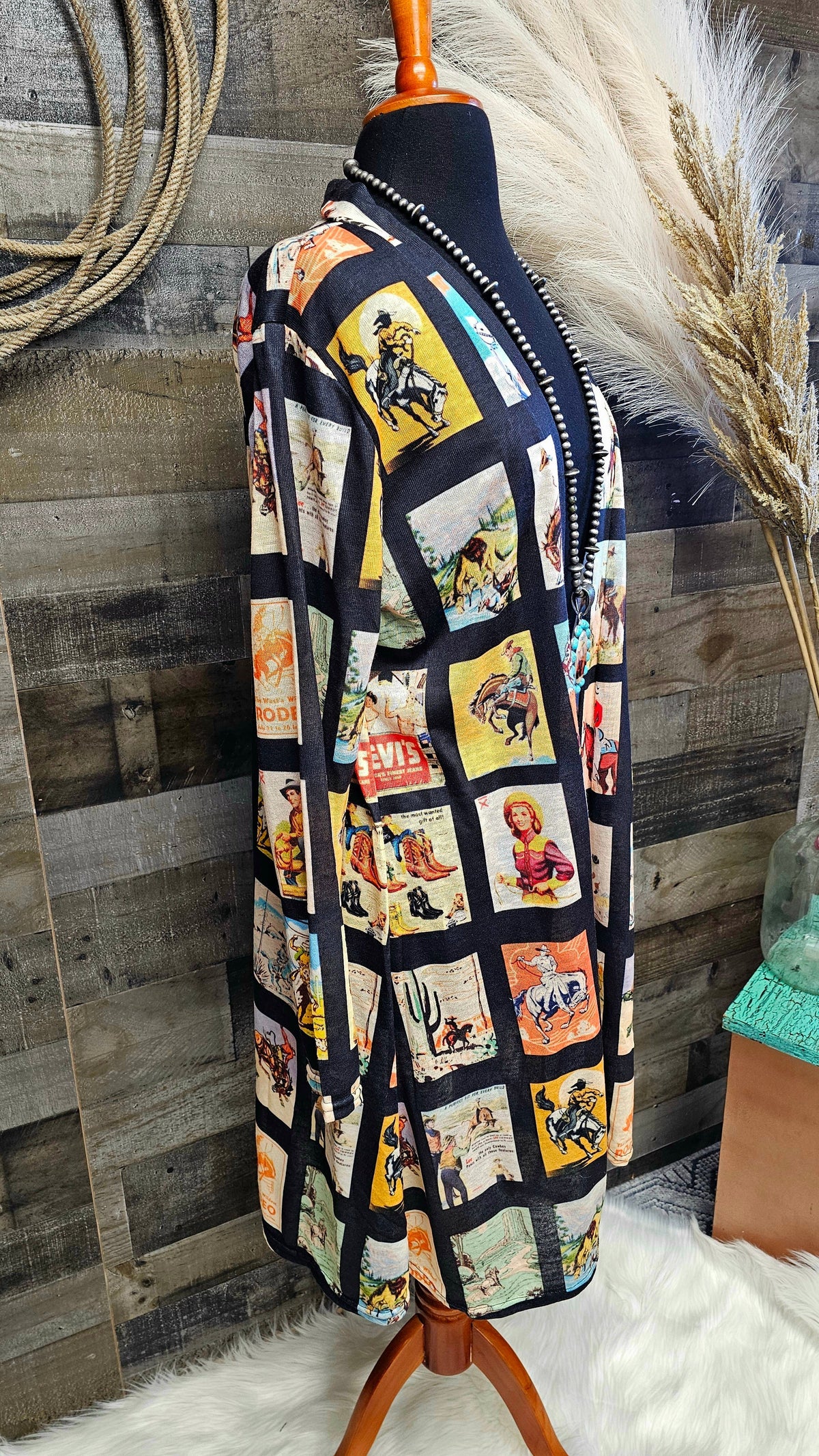 Baha Ranch Vintage Cowboy Collage Western Lightweight Cardigan