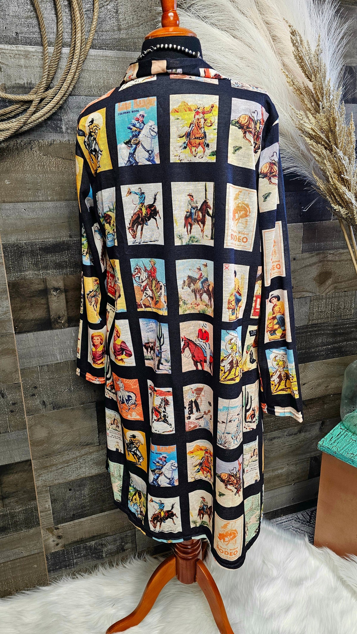 Baha Ranch Vintage Cowboy Collage Western Lightweight Cardigan