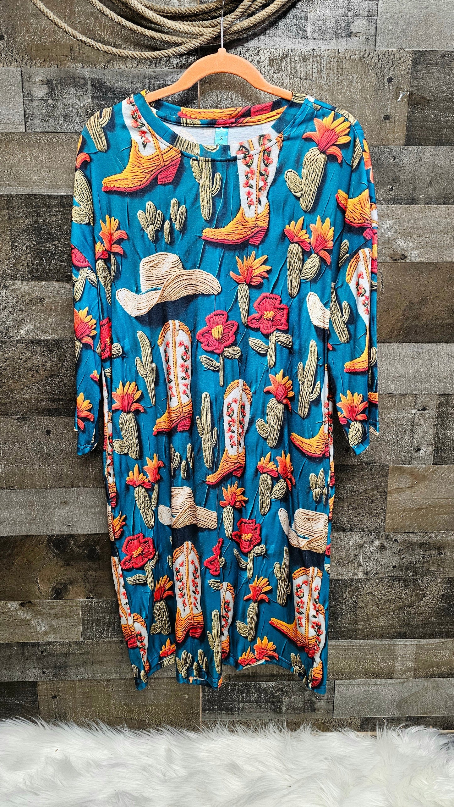 Baha Ranch Boots Cactus Hats Oversized Sleep Shirt
