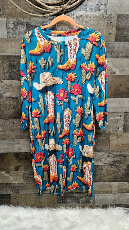 Baha Ranch Boots Cactus Hats Oversized Sleep Shirt