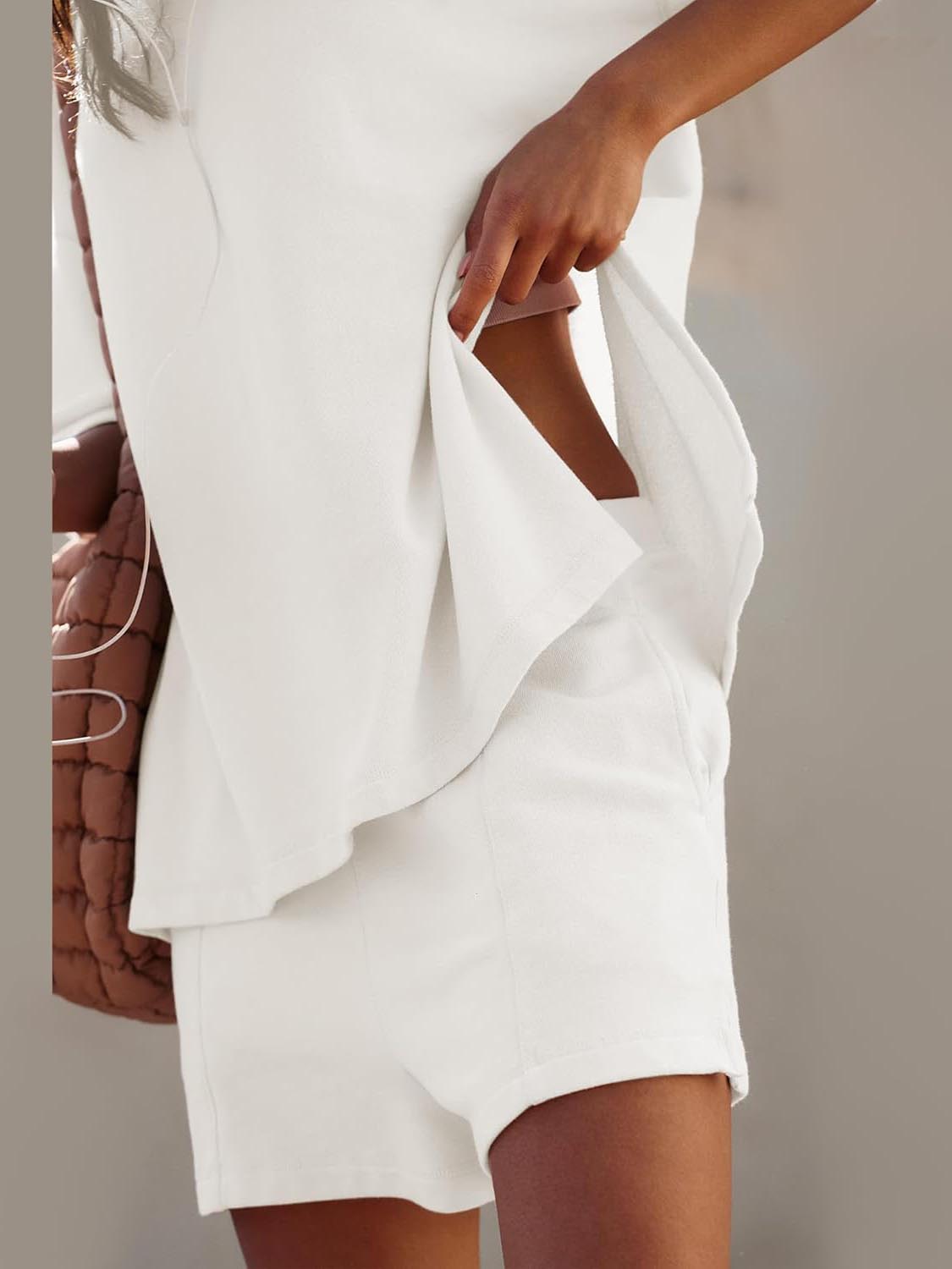 ✨2025 NEW Trendy Casual Solid Color Suit with Slit Top and Shorts