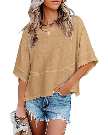 Women's Casual Batwing Half Sleeve Crewneck Tee