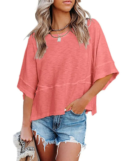 Women's Casual Batwing Half Sleeve Crewneck Tee