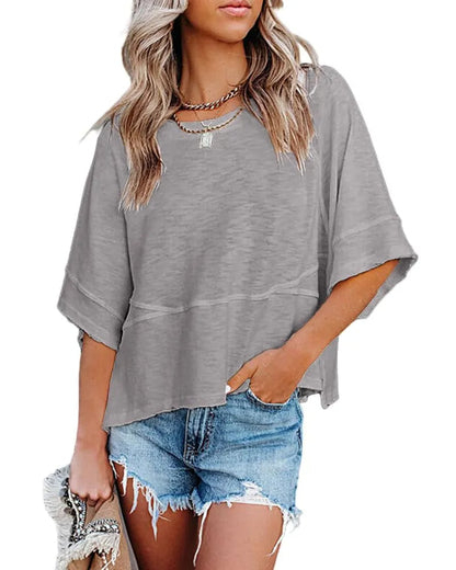 Women's Casual Batwing Half Sleeve Crewneck Tee