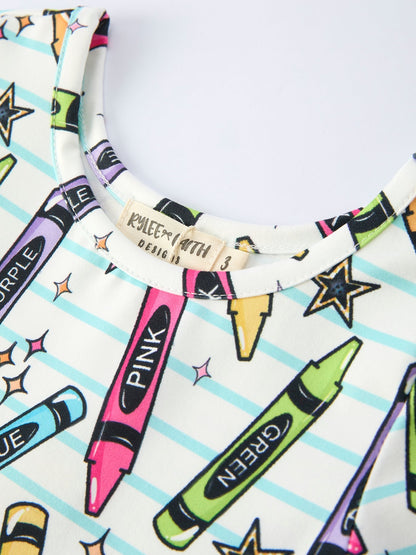 Girl Back To School Pencil Print Dress