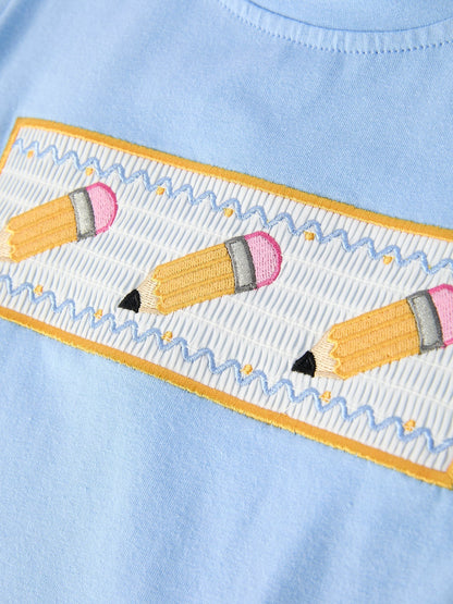 Back to School Pencil Boys Set Applique Plaid Shorts