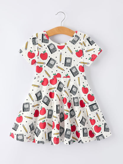 Back to School Apple Pencil Print Girls Dress
