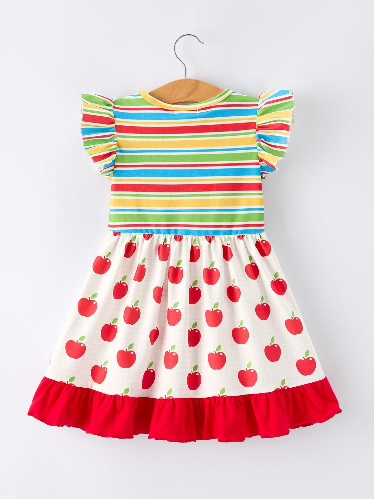 Back to School Apple Stripe Girls Ruffle Dress