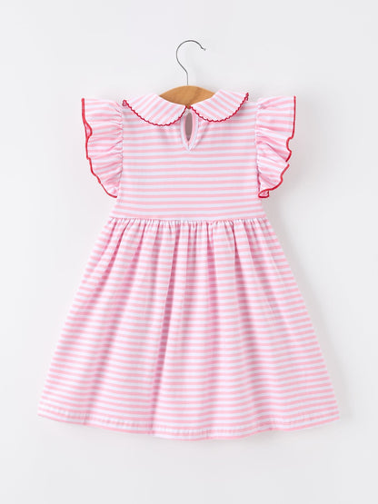 Girls Back To School Apple Applique Twirl Dress Ruffle Petal Collar