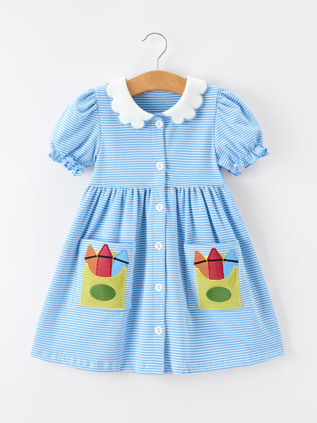 Girls Back To School Pencil Dress Petals Collar Pocket Applique