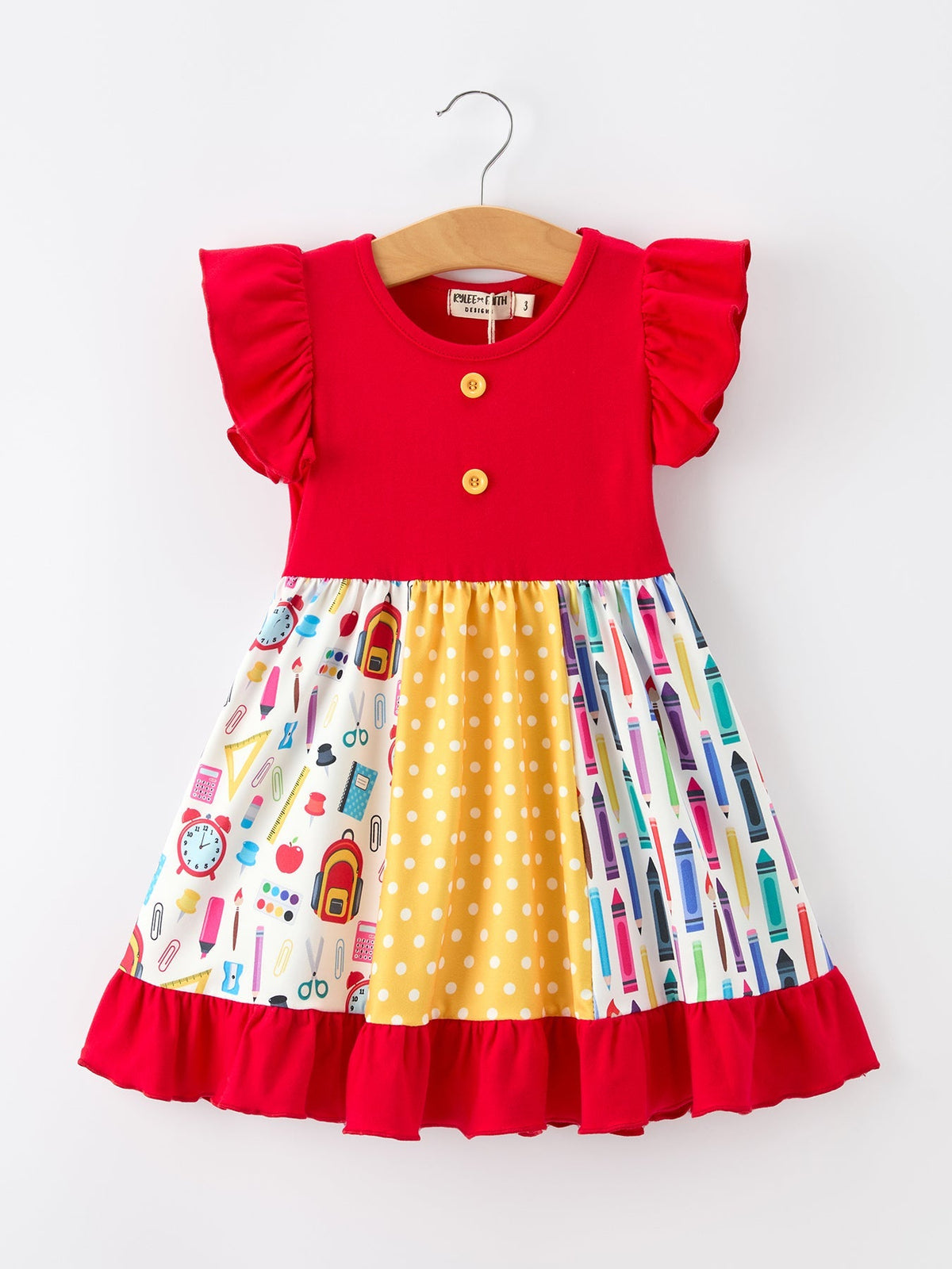 Girls Back To School Pencil Twirl Dress Ruffle Patchwork