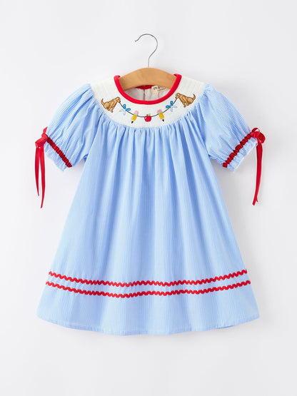 Back To School Apple Pencil Embroidery Dress