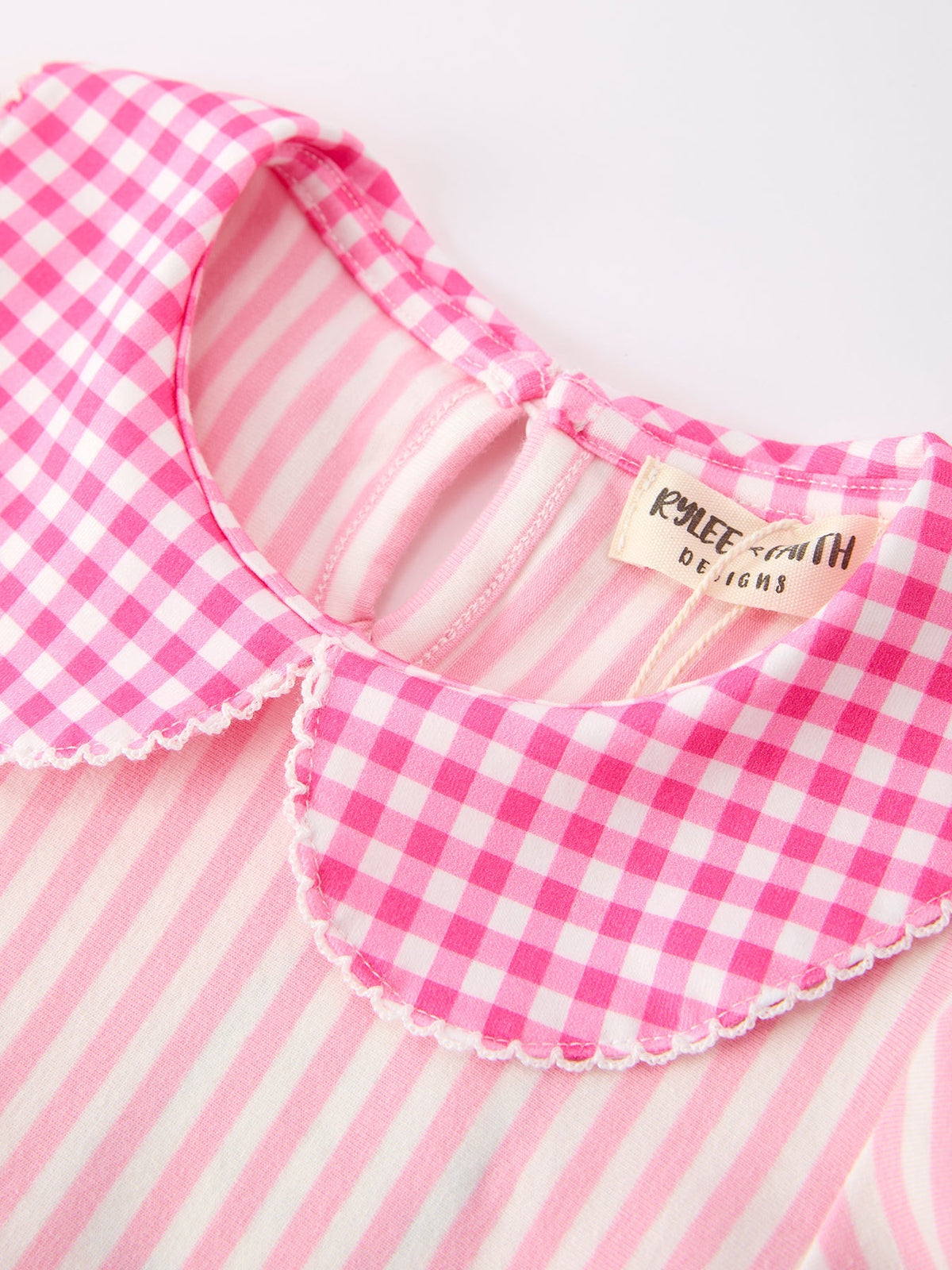 Girls Back To School Pink Plaid Petals Collar Pencil Applique Dress