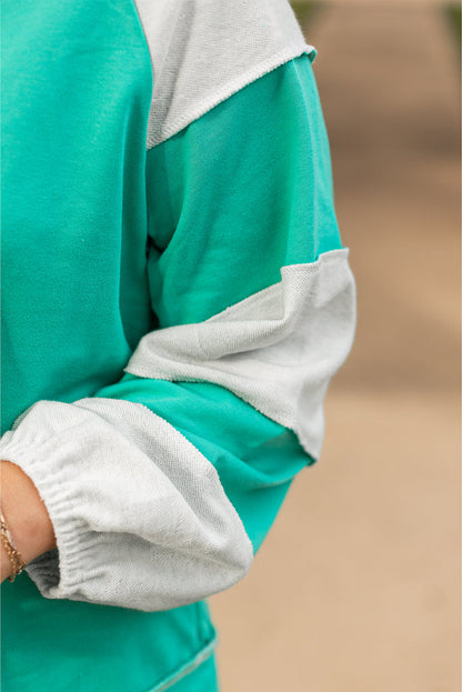 Threaded Pear Aruba Blue Colorblock Patchwork Cross Seam Plus Sweatshirt