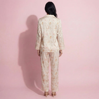 Anna-Kaci Lounge Women's 2-Piece Set Floral Print Button Front Pajama Top with Wide Cuff Sleeves and Matching Relaxed Fit Pants