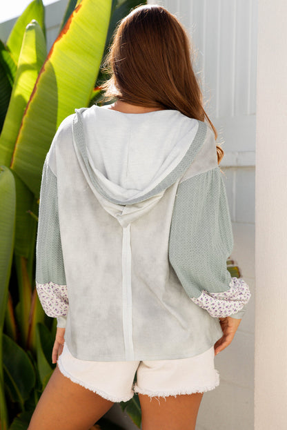 Threaded Pear Jream Colorblock Casual Hooded Top