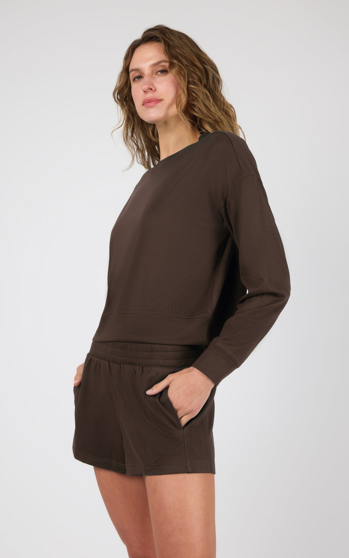 90 Degree by Reflex Plush Rib Avenlee Long Sleeve & New Flow Short Set