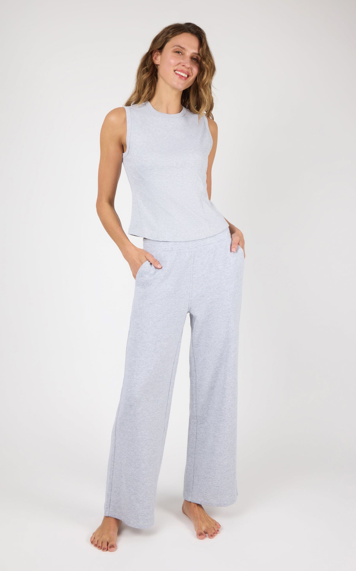 90 Degree by Reflex Ribbed Tank & Loop Terry Wide Leg Pant Set