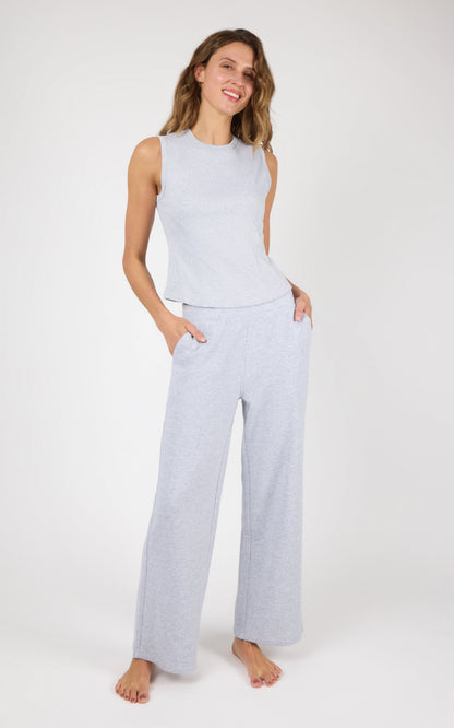 90 Degree by Reflex Ribbed Tank & Loop Terry Wide Leg Pant Set