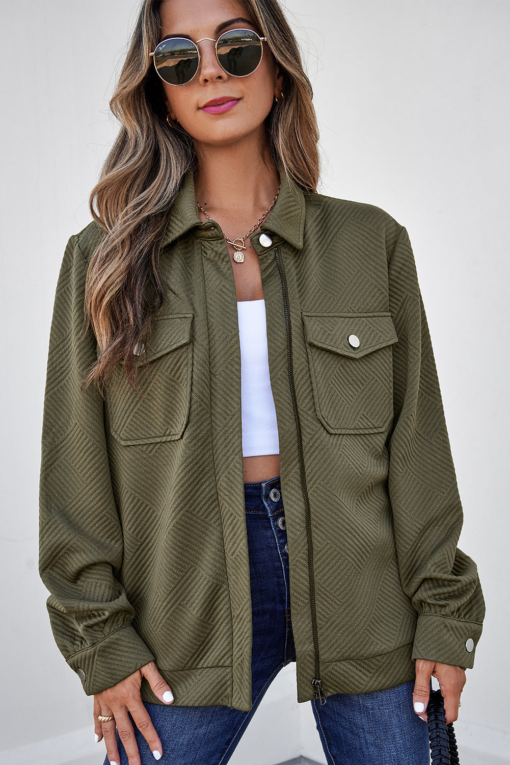 Threaded Pear Remi Zip Up Flap Shirt