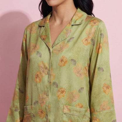 Anna-Kaci Lounge Women's 2-Piece Set Floral Print Button Front Pajama Top with Wide Cuff Sleeves and Matching Relaxed Fit Pants