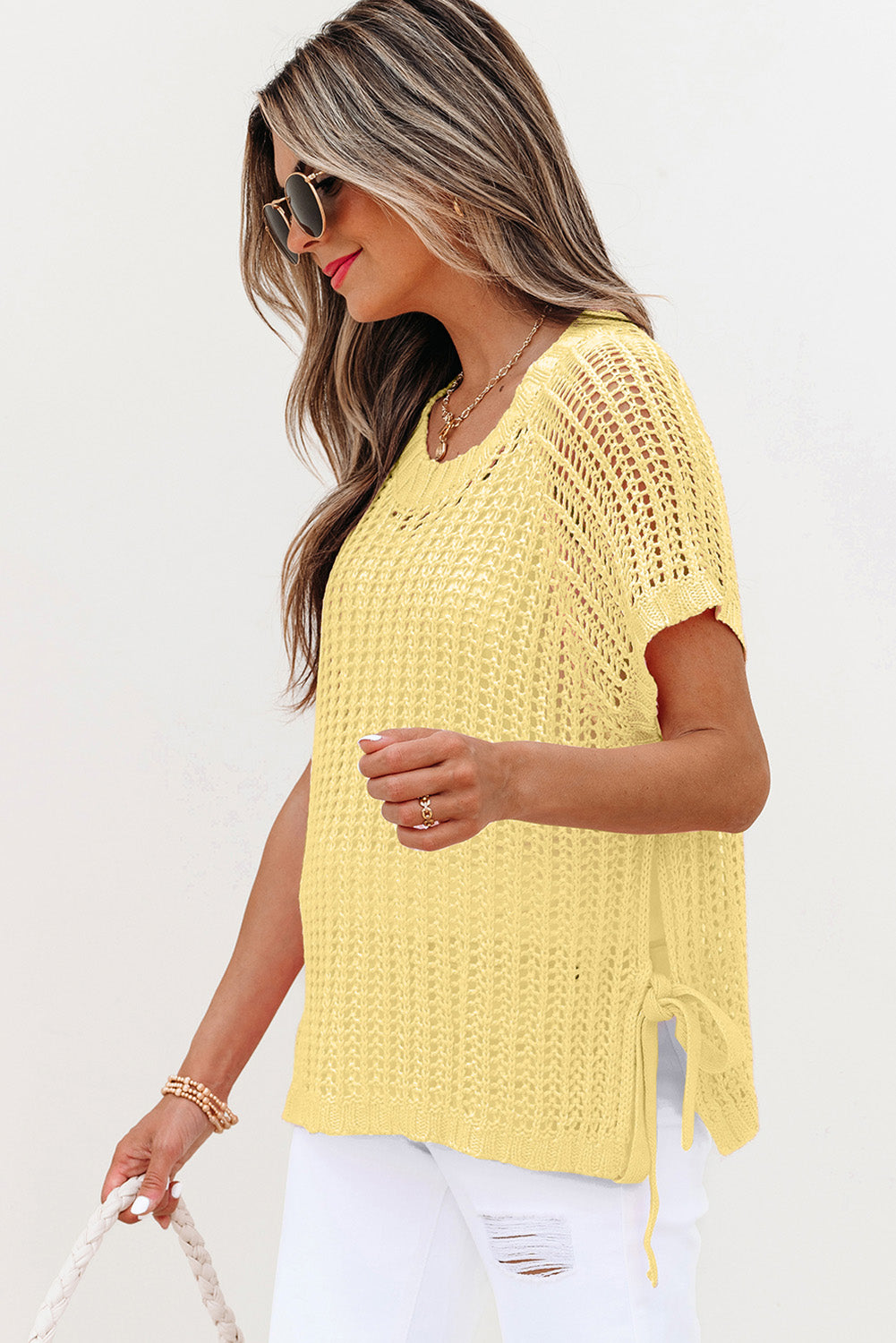 Threaded Pear Celine Tied Short Sleeve Sweater
