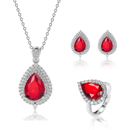 Fashionable Color Gemstone Waterdrop Necklace | Full Diamond Zircon Pendant for Women | Elegant Crystal Teardrop Statement Jewelry | Luxury Anniversary & Wedding Gift Necklace