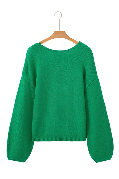 Threaded Pear Raven Backless Bubble Sleeve Sweater