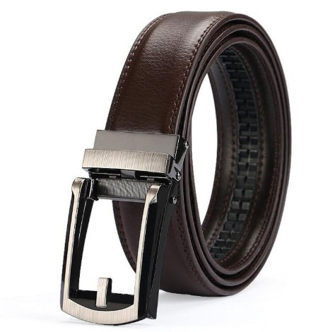 Men’s Luxury Two-Layer Cowhide Leather Belt | High-Sense Automatic Buckle Executive Waistband | Trendy Minimalist Sleek Ratchet Belt | Luxury-Label Statuesque Radiant Accessory | 2026 High-Fashion Emerald-Luxe Essential
