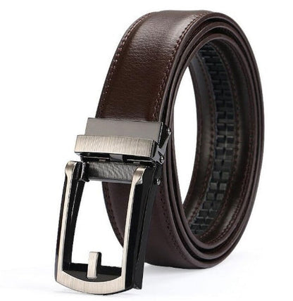 Men’s Luxury Two-Layer Cowhide Leather Belt | High-Sense Automatic Buckle Executive Waistband | Trendy Minimalist Sleek Ratchet Belt | Luxury-Label Statuesque Radiant Accessory | 2026 High-Fashion Emerald-Luxe Essential
