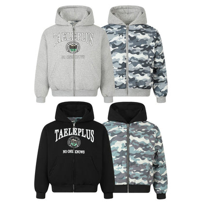 Style Reversible Camouflage Patchwork Oversized Puffer Jacket Winter Fleece-Lined Thick Hooded Warm Coat Trendy