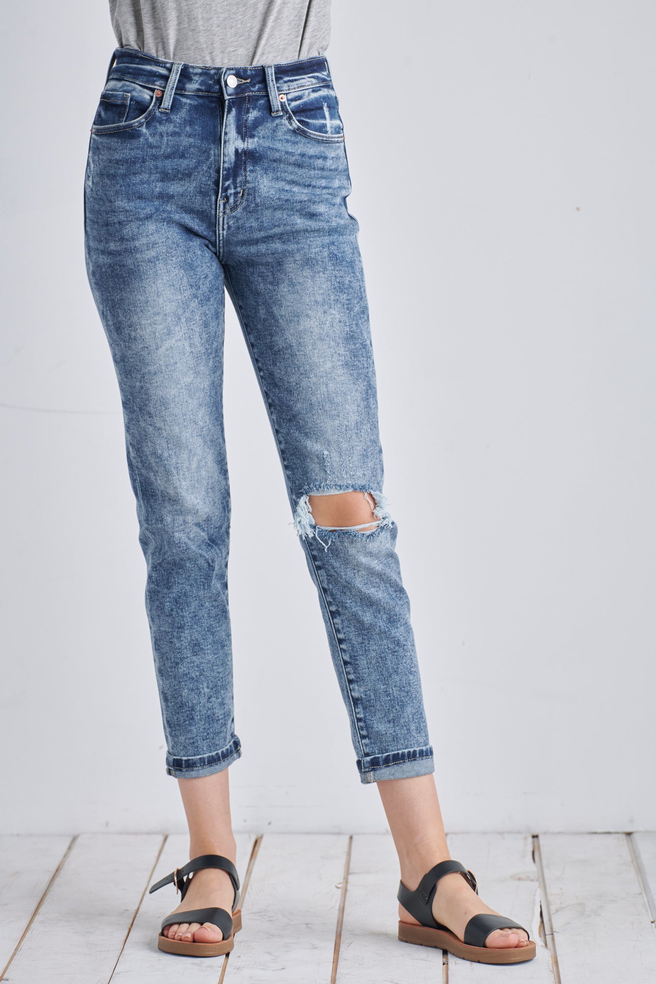 Aubree High Rise Stretch Distressed Mom Jeans