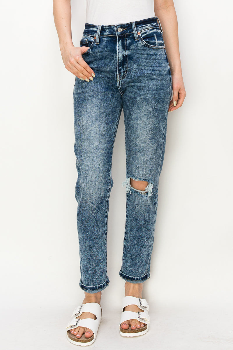 Aubree High Rise Stretch Distressed Mom Jeans