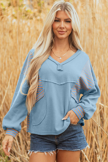 Threaded Pear Madison Exposed Seam Waffle Baggy Pullover