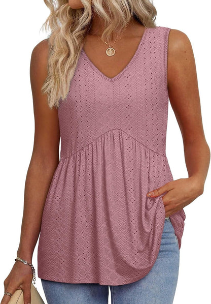 Hot Sale-Women Solid Sleeveless V Neck Tank Top
