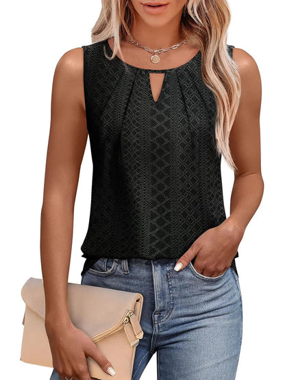 ✨Women's Keyhole Neck Trendy Sleeveless Pleated Tank Tops