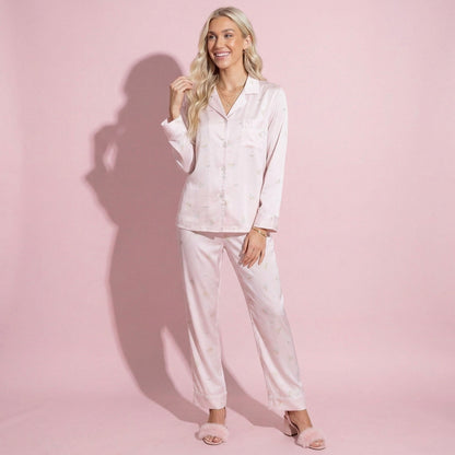 Anna-Kaci Lounge Women's 2-Piece Set Printed Button Front Pajama Top with Relaxed Long Sleeves and Matching Elastic Waist Pants