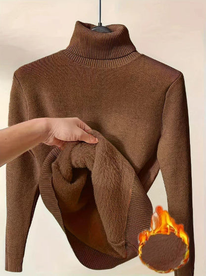 Women’s Fleece-Lined Turtleneck Sweater | Ultra-Warm Thick Knitted Pullover | Elegant Winter Thermal Knitwear | High-Sense Minimalist Slim Fit Sweater for Women