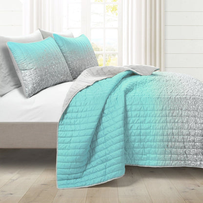 Glitter Ombre Metallic Print Quilt Set With Pillowcases